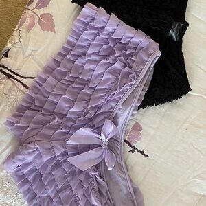 Elegant Ruffled Intimates Set - Purple and Black